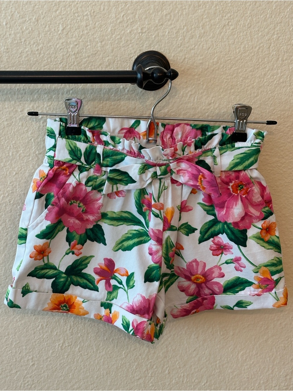 Janie and Jack White Floral Shorts with Pink & Green Bloom